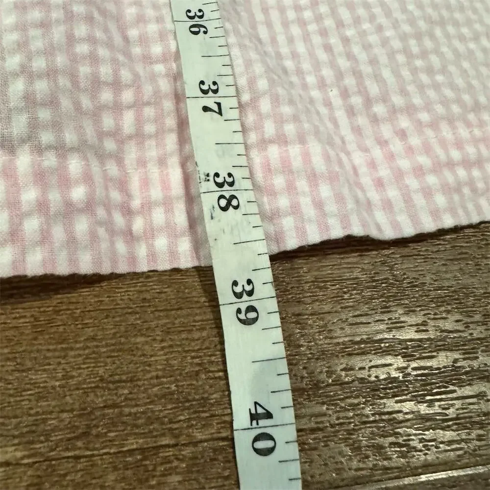 Miss Elaine Pink Gingham Seersucker Housecoat Pockets M Short Sleeve Snap STAIN
